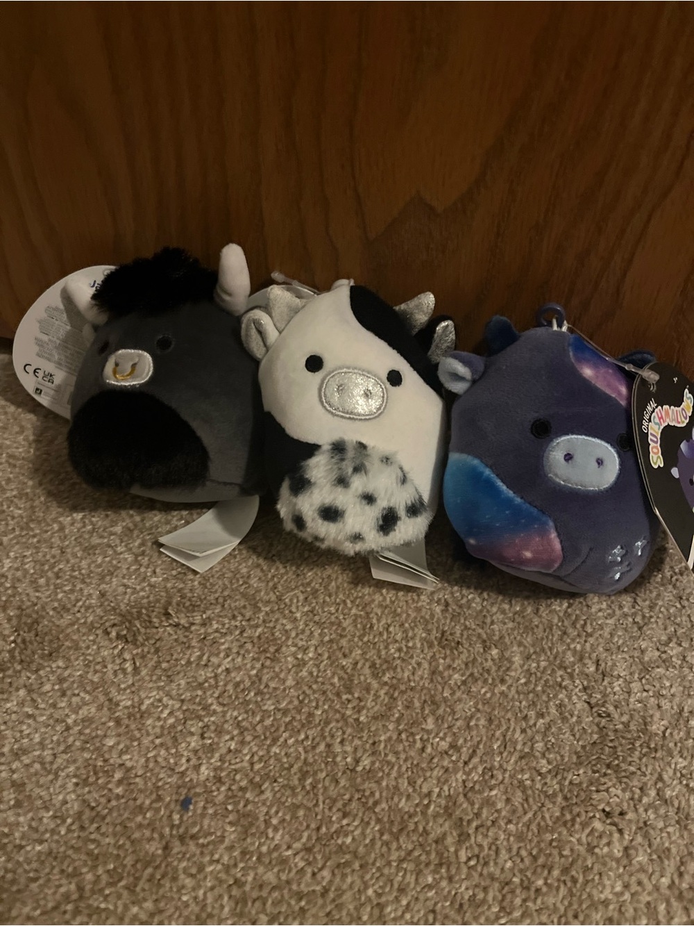 Squishmallows Cow Keychain Trio - Black, White, and Galaxy Purple